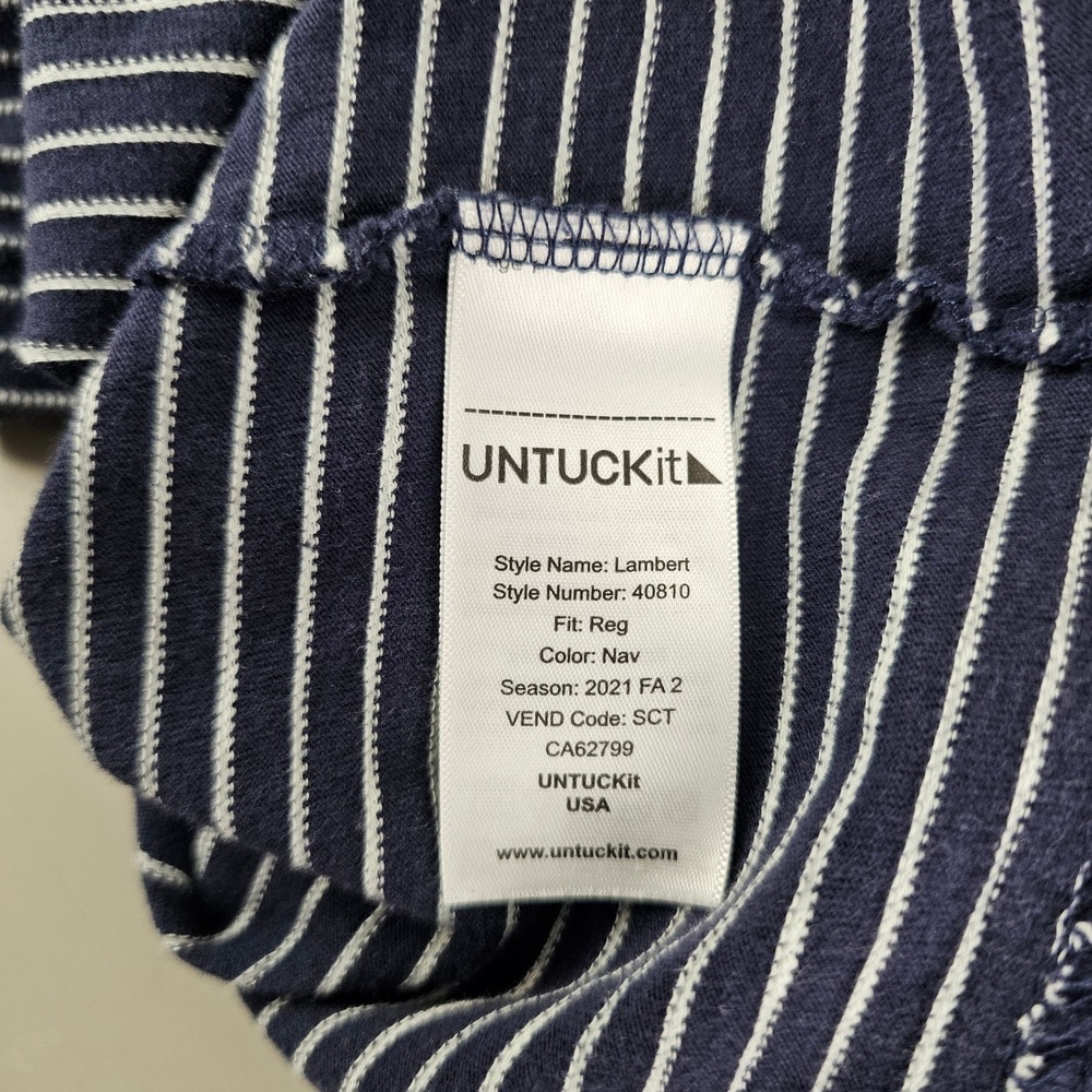 UNTUCKit Lambert Mens XL Navy Blue Striped Long Sleeve Cotton T-Shirt 40810 - Picture 4 of 8